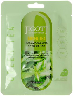 JIGOTT Тканевая маска для лица с зеленым чаем Green Tea Real Ampoule Mask BnzLC0FXiISscWhGNDzis3 - фото 17854