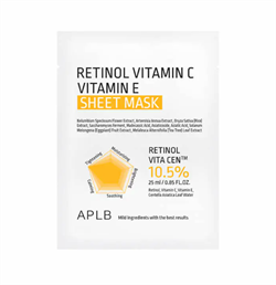 APLB Тканевая маска с ретинолом и витаминами С и Е Retinol Vitamin C Vitamin E Sheet Mask (25 мл) YQB0GwcQgfeZu-bKcIwVX3 - фото 20329