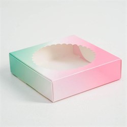 Коробка розово-зелёная, 11,5*11,5*3 см. - фото 8064